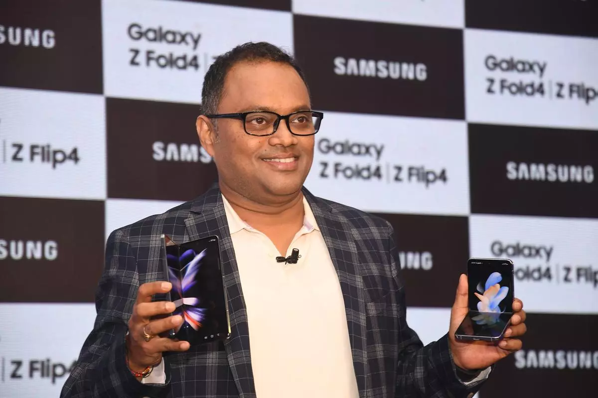 Mahesh Alanthat, Director-Mobile Business, Samsung India at the launch of Galaxy Z Flip4 and Fold4 phones in Chennai