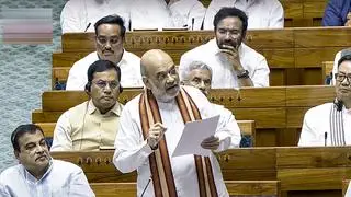 Union Home Minister Amit Shah speaks during a debate in the Lok Sabha on the Pahalgam terror attack and Operation Sindoor, at the Monsoon session of Parliament 