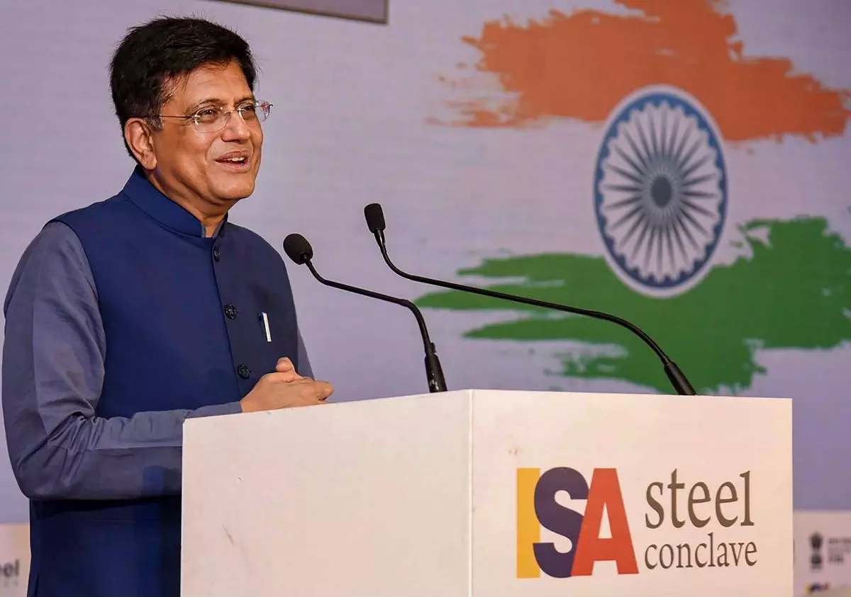 Union Minister for Commerce & Industry, Consumer Affairs, Food & Public Distribution and Textiles Piyush Goyal addressing the 3rd ISA Steel Conclave, in New Delhi, on Tuesday
