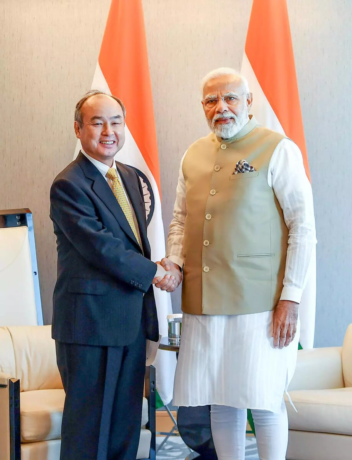 Prime Minister Narendra Modi with Softbank Group Corp. President and CEO Masayoshi Son during a meeting, in Tokyo. (PTI)