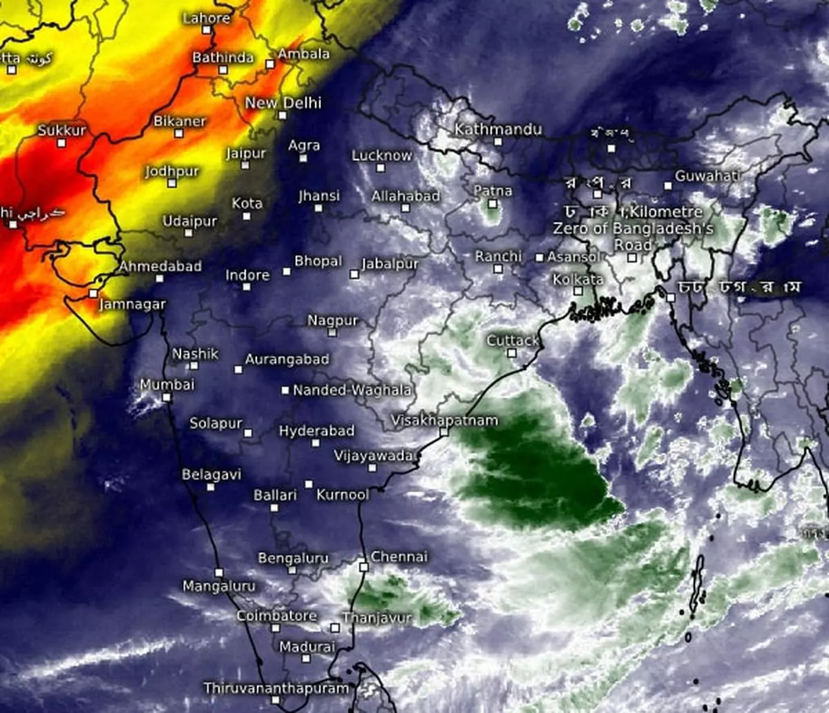 Satellite pictures on Sunday morning suggested the dry and warm air (in yellow and orange) emanating from across the international border into Rajasthan and Gujarat to signal withdrawal of the monsoon will not be allowed further leeway as monsoon clouds (in green and white) break into India’s East Coast ahead of a fresh low-pressurearea  over the Bay of Bengal.  