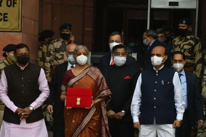 Finance Minister Nirmala Sitharaman leaving North Block to present the Union Budget 2022-23. Photo: Kamal Narang Finance Minister Nirmala Sitharaman leaving North Block to present the Union Budget 2022-23. Photo: Kamal Narang