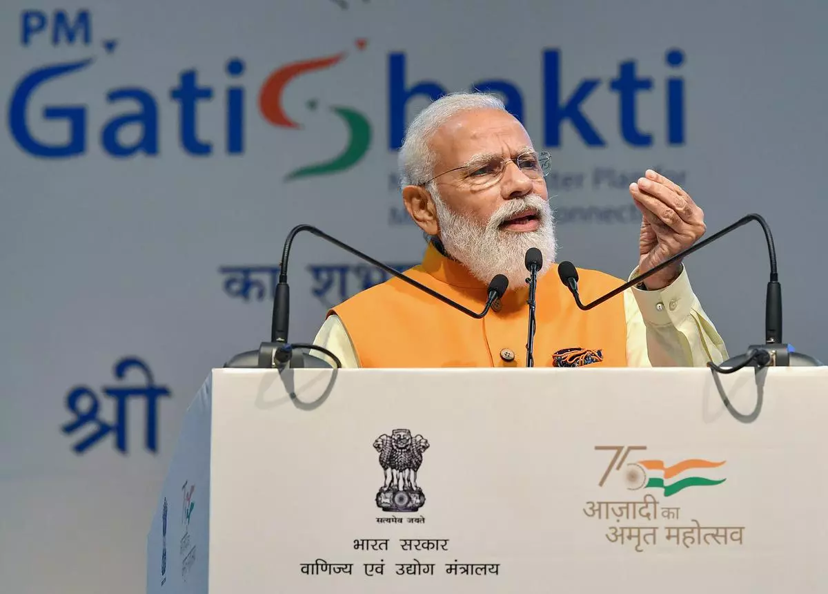 Prime Minister Narendra Modi seen addressing during the launch of the PM Gati Shakti - National Master Plan, at Pragati Maidan, in New Delhi. (file photo)