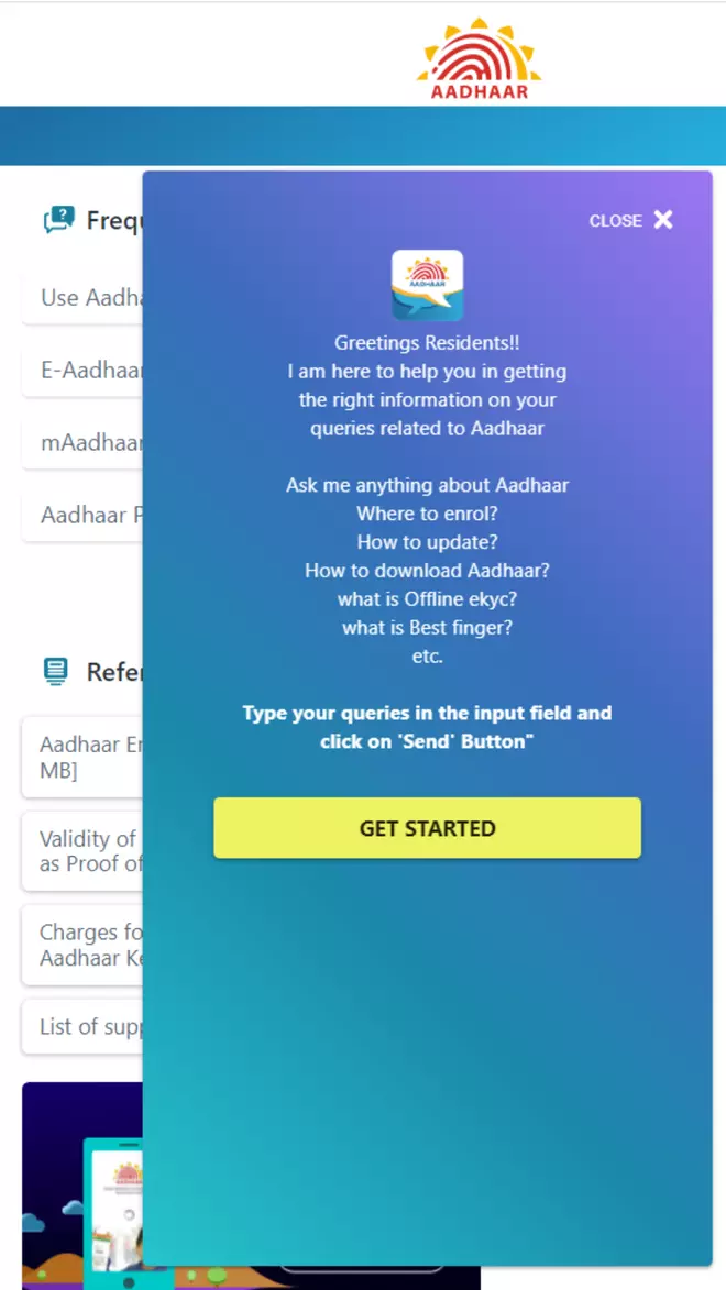 Ask Aadhaar chatbot