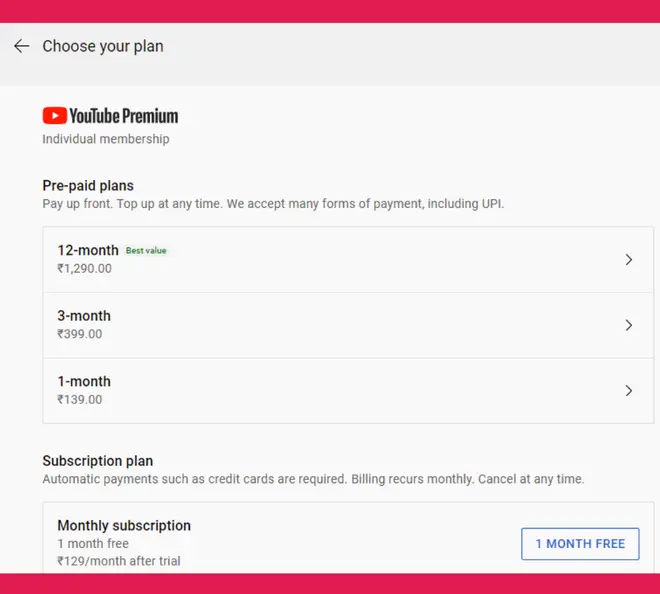 YouTube Premium plans YouTube Premium plans