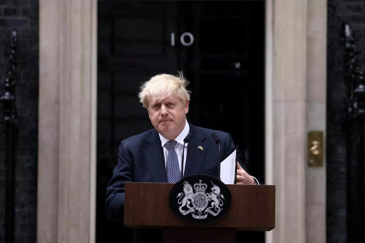 British Prime Minister Boris Johnson announcing his resignation at Downing Street in London