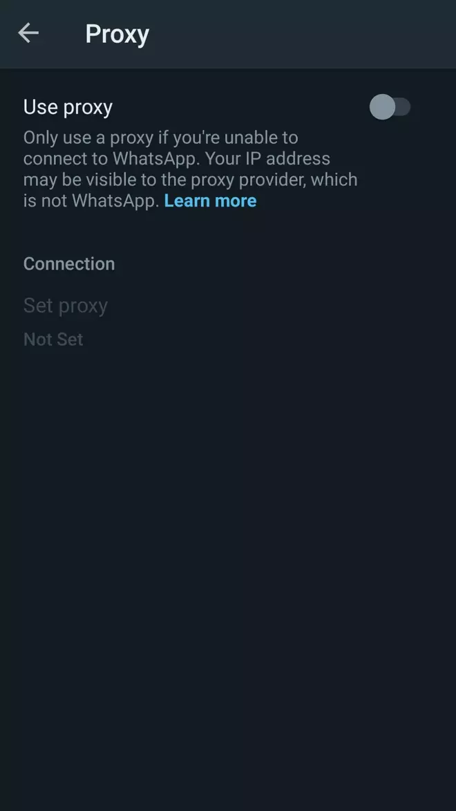 ‘Use Proxy’ on WhatsApp