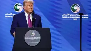 U.S. President Donald Trump speaks at the Saudi-U.S. Investment Forum, in Riyadh, Saudi Arabia, May 13, 2025. 
