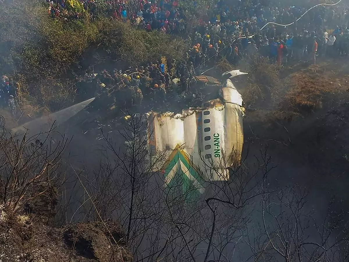 File Photo: Rescue operation underway after a Yeti Airlines’ passenger plane with 72 people onboard crashed into a gorge while landing at the Pokhara airport.