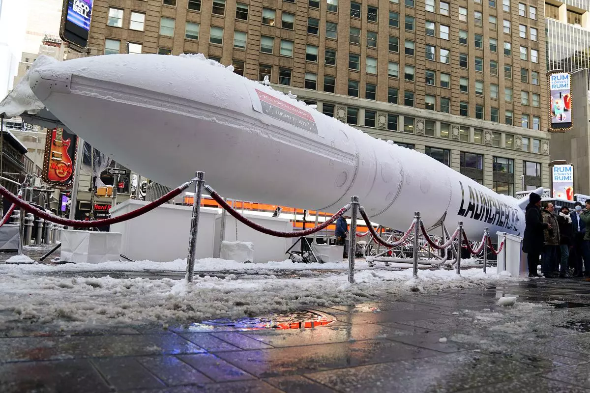 Virgin Orbit's LauncherOne rocket is pictured after an opening bell ringing at the NASDAQ in Times Square in the Manhattan borough of New York City, New York, U.S., January 7, 2022. REUTERS/Carlo Allegri