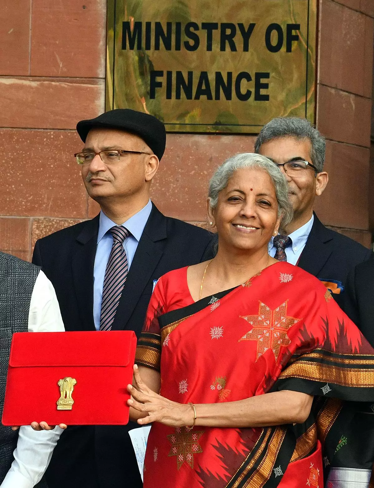 Finance Minister Nirmala Sitharaman holding the Budget Papers.