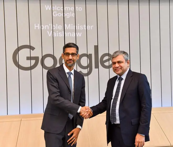 IT and Telecom Minister Ashwini Vaishnaw meets Google CEO Sundar Pichai at the Google headquarters in California IT and Telecom Minister Ashwini Vaishnaw meets Google CEO Sundar Pichai at the Google headquarters in California