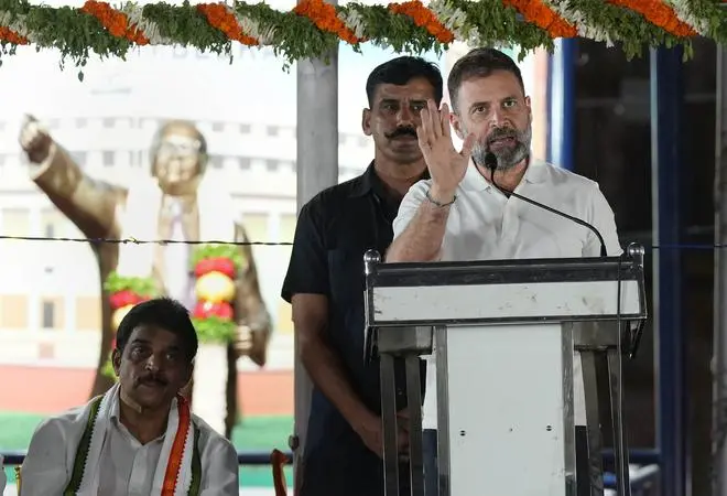 Congress leader Rahul Gandhi addresses a public meeting in support of party candidate from Pulakeshinagar constituency ahead of Karnataka Assembly elections, in Bengaluru, on Sunday Congress leader Rahul Gandhi addresses a public meeting in support of party candidate from Pulakeshinagar constituency ahead of Karnataka Assembly elections, in Bengaluru, on Sunday