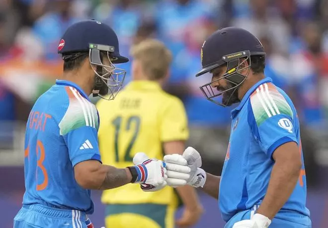 India’s Rohit Sharma and Virat Kohli during the ICC Champions Trophy semi-final cricket match between India and Australia.