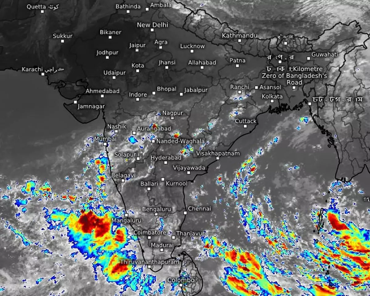 Satellite pictures on Tuesday morning showed large clusters of thunderclouds collecting over both the Arabian Sea and the Bay of Bengal, to either side of the South Peninsula.