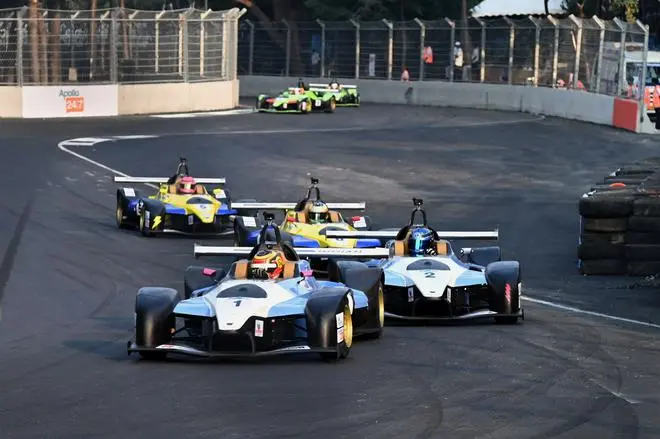 Formula-3 equivalent race drivers ride a single seater cars at the Indian Racing League held, NTR Marg in Hyderabad Formula-3 equivalent race drivers ride a single seater cars at the Indian Racing League held, NTR Marg in Hyderabad
