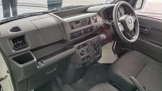 The inside of the Daihatsu Hijet small van. The model has an ICE power unit with a fuel tank capacity of 38 litres. The van also has a cruising range of over 500 km The inside of the Daihatsu Hijet small van. The model has an ICE power unit with a fuel tank capacity of 38 litres. The van also has a cruising range of over 500 km