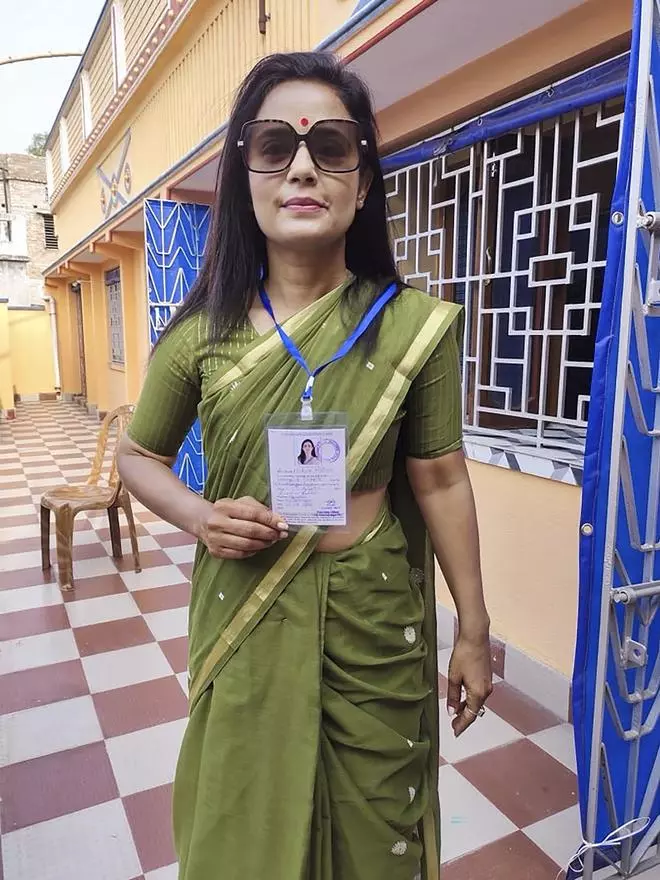 TMC candidate Mahua Moitra from Krishnanagar constituency on polling day. 