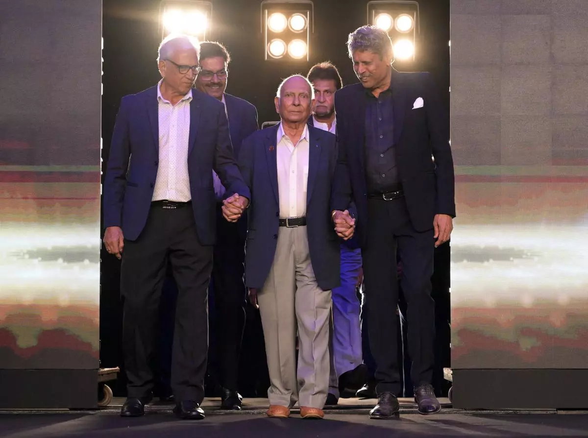 Members of the 1983 World Cup winning team arrive for the Sportstar Aces awards function in Mumbai on Monday.  