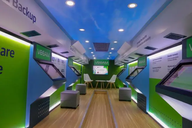 The Veeam Hop-On bus includes a hands-on lab, with engineers showcasing demos on cloud-native solutions for AWS, Azure, Google Cloud and SaaS The Veeam Hop-On bus includes a hands-on lab, with engineers showcasing demos on cloud-native solutions for AWS, Azure, Google Cloud and SaaS