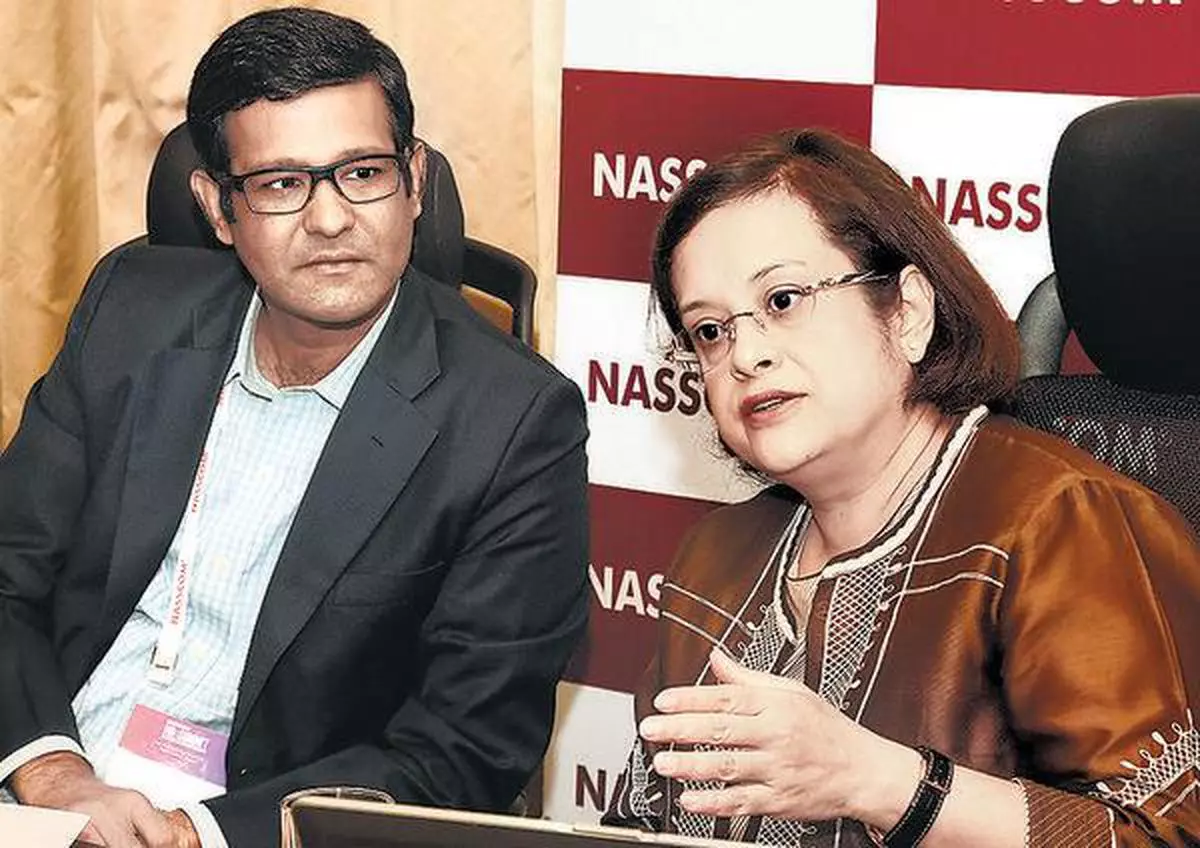 Debjani Ghosh (right), President, Nasscom,  and Amit Aggarwal, CEO, IT-ITeS Sector Skills Council, Nasscom, in Chennai on Thursday