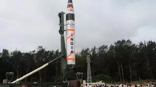 WHEELER ISLAND, ODISHA, 19/04/2012:  All set for the launch of Agni - V India's longest range ballastic missile with a range of over 5000 kms on its launch pad at the Wheeler Island. Photo: V.V.Krishnan.