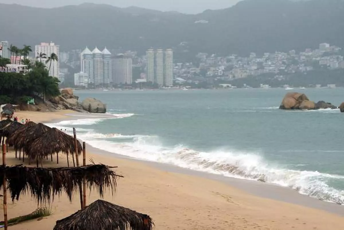 A general view of a beach is seen, while Tropical Storm Max approaches in Acapulco, Mexico.