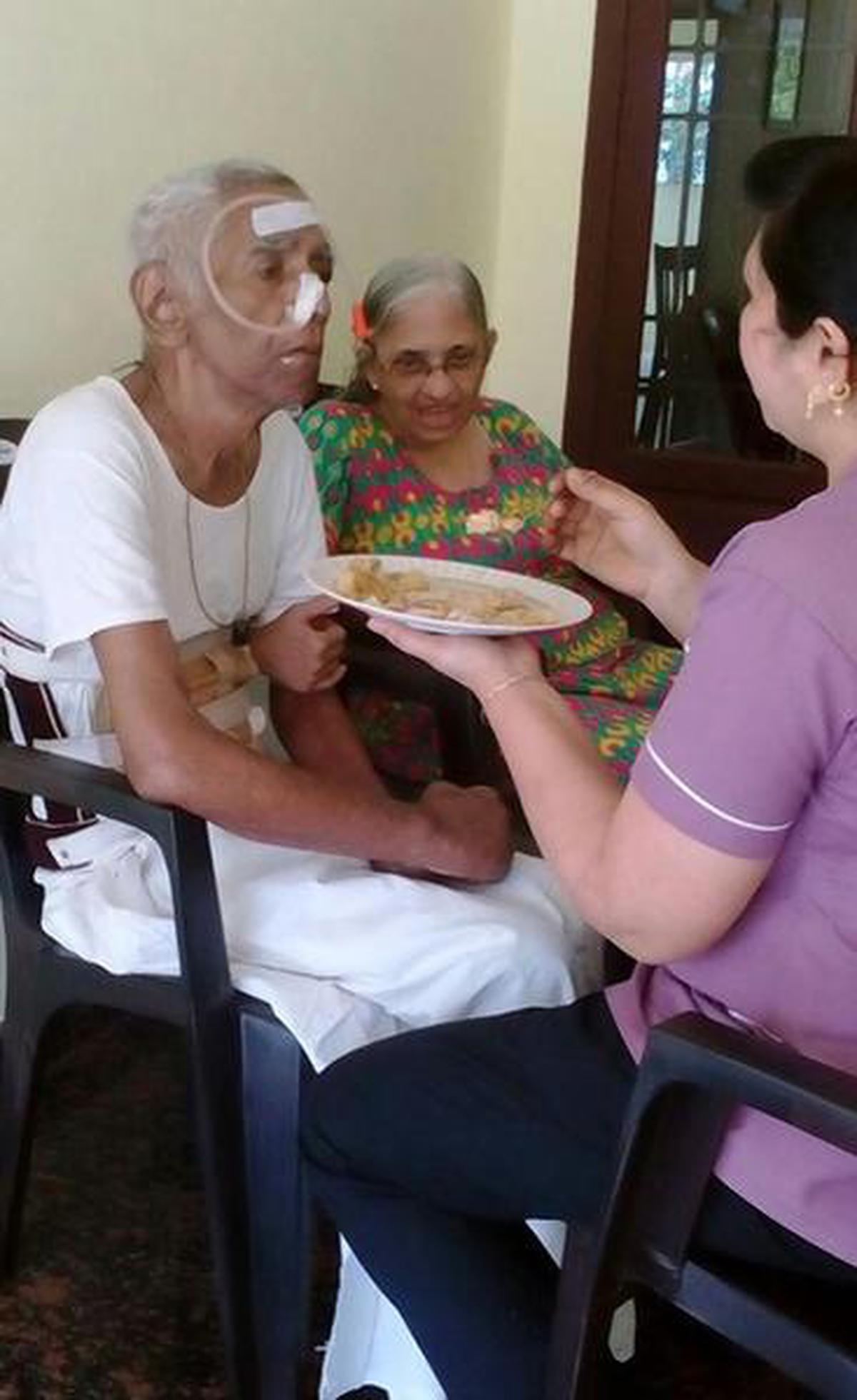 An elderly man being nursed at Signature AgedCare in Kochi, Kerala. There is a huge demand for home healthcare and assisted
care in the State 