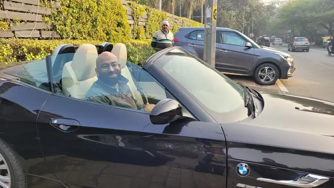 In his convertible In his convertible