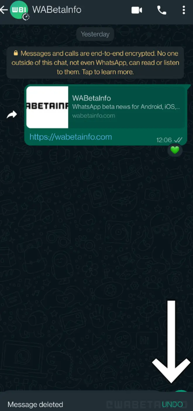 Screenshot showing Úndo’ for deleted message Screenshot showing Úndo’ for deleted message
