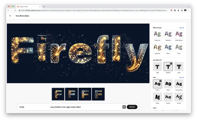 Text effects in Firefly (Pic: Adobe) Text effects in Firefly (Pic: Adobe)