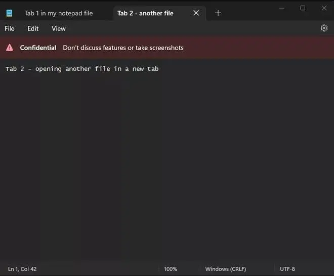 The leaked screenshot revealing the tabs feature on Notepad The leaked screenshot revealing the tabs feature on Notepad
