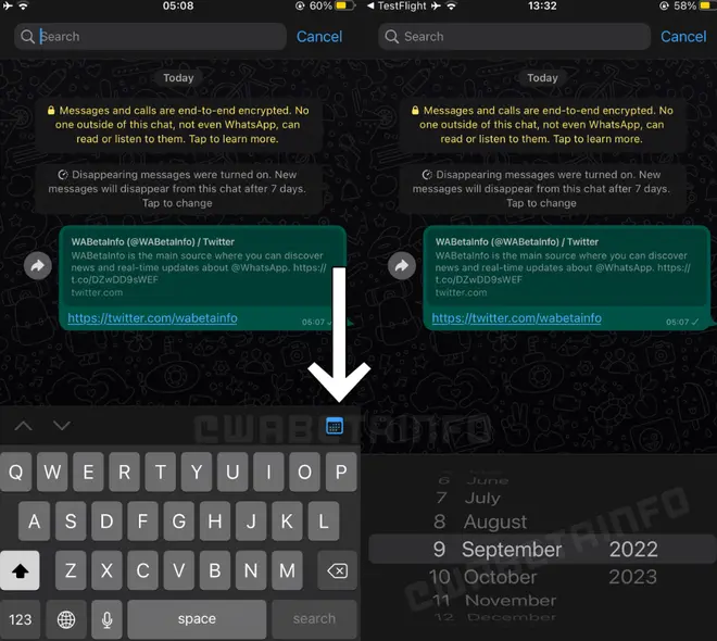 WhatsApp Search by Date feature WhatsApp Search by Date feature