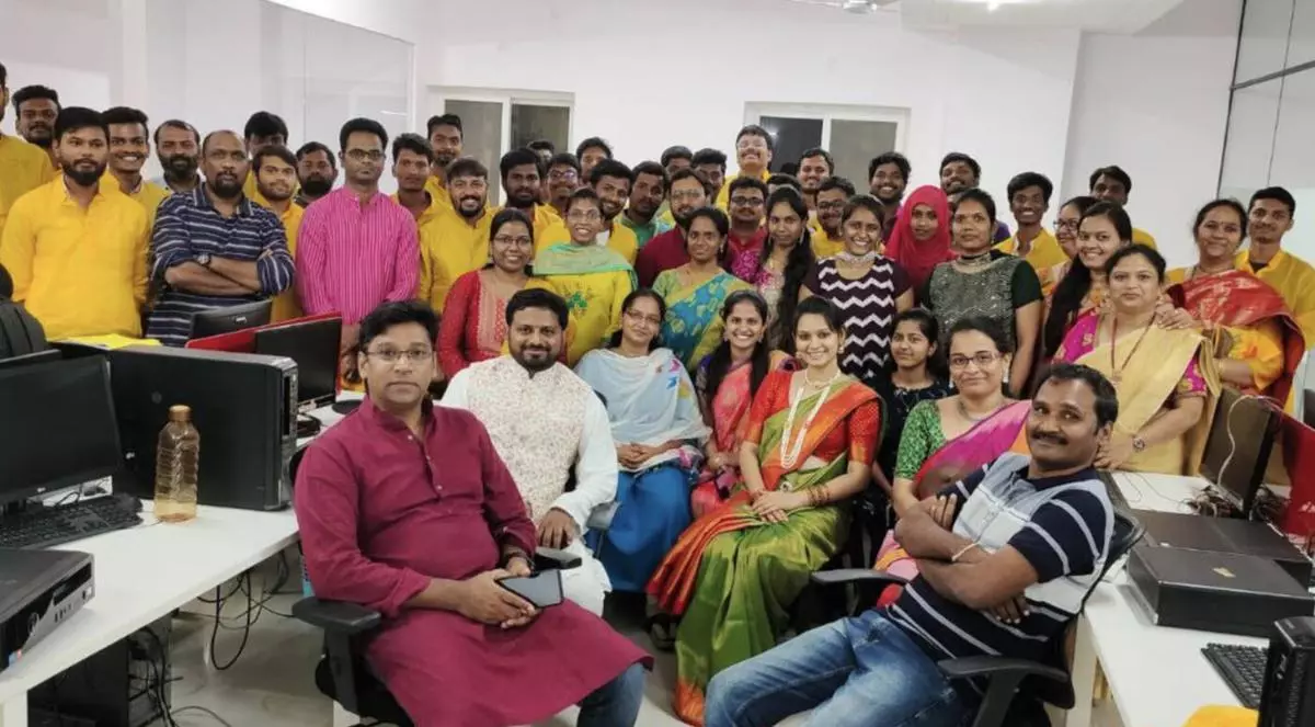 The eAbyas team join Moodle! CEO and Founder, Sushil Karampuri (front row, left) with the members of the eAbyas team.