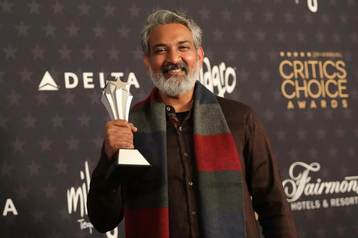SS Rajamouli, poses with the Best Foreign Language Film for “RRR” at the 28th annual Critics Choice Awards in Los Angeles, California, US, January 15, 2023. REUTERS