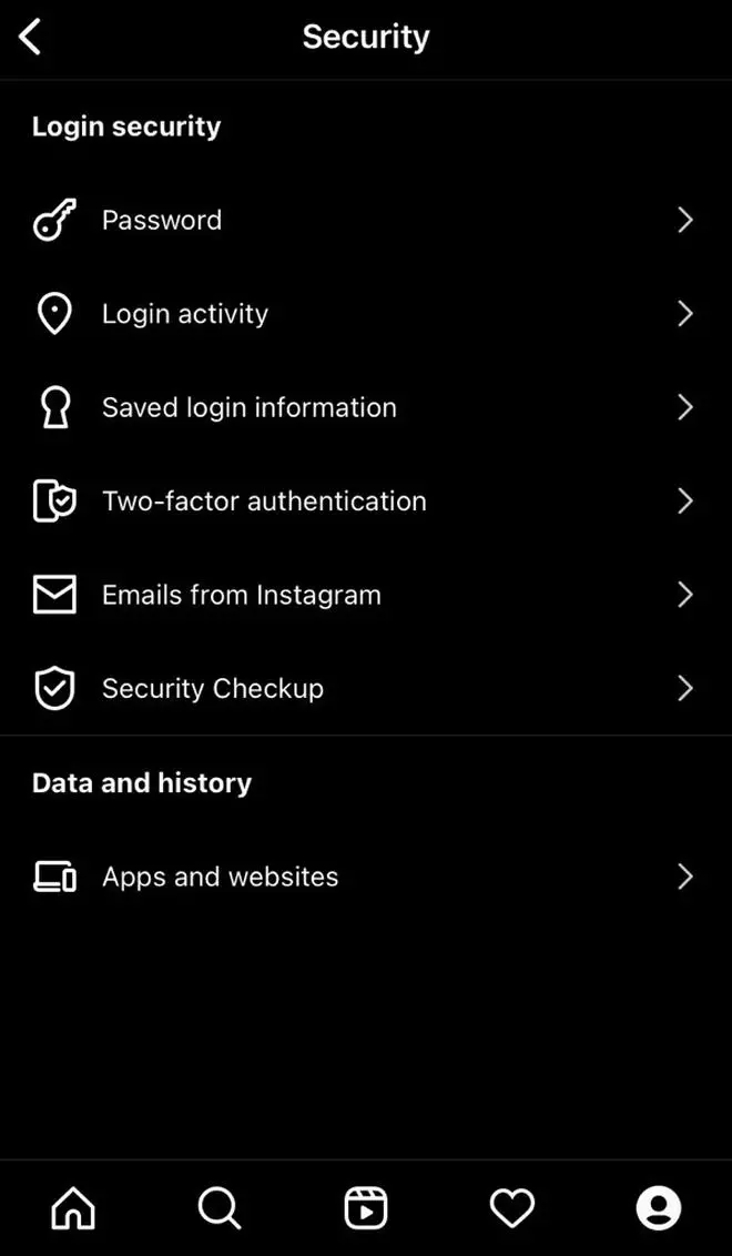 Instagram Security Checkup option.