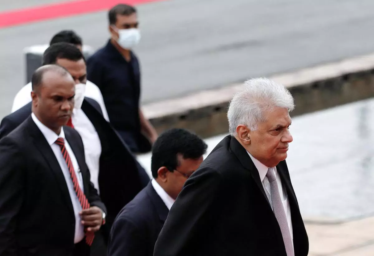Sri Lanka’s President Ranil Wickremesinghe arrives to inaugurate a new session of Parliament and deliver his first policy statement, amid the country’s economic crisis
