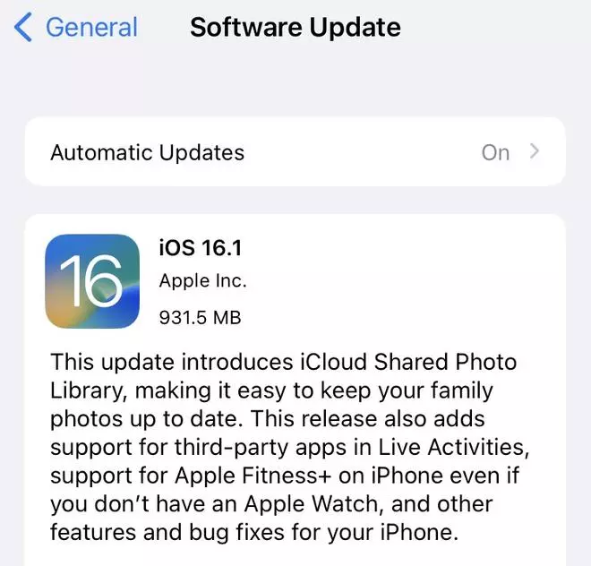 Apple iOS 16.1