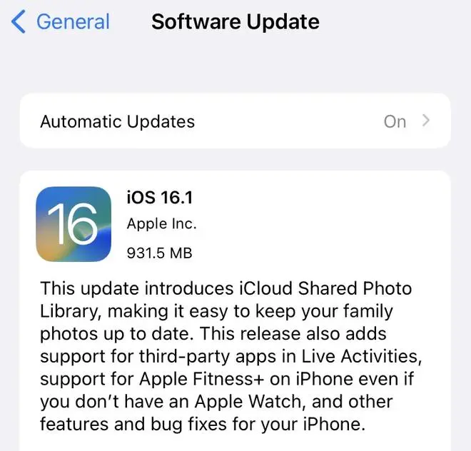 Apple iOS 16.1