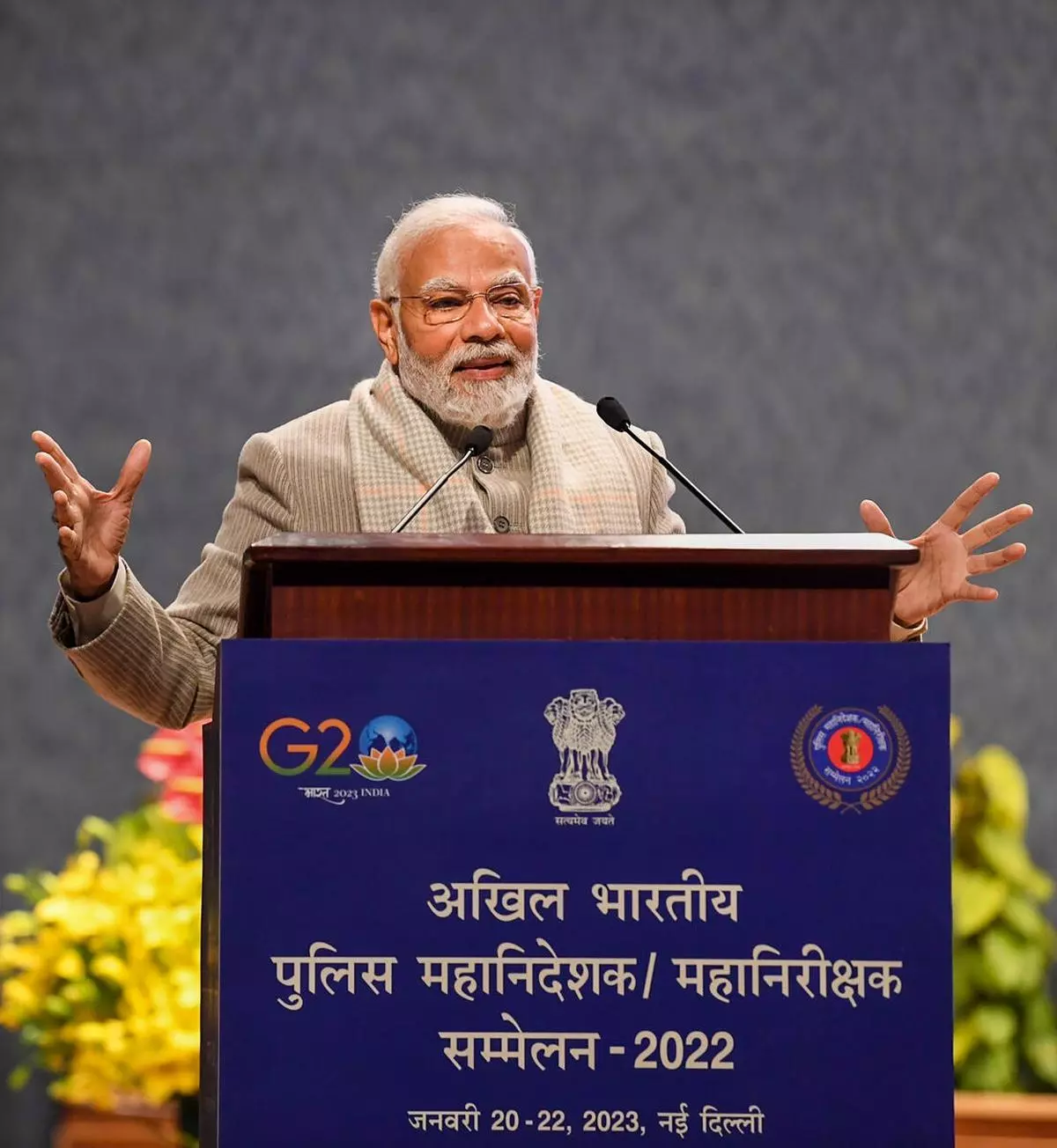 Prime Minister Narendra Modi addresses the 57th All India Conference of Director Generals/Inspector Generals of Police, in New Delhi, Sunday, January 22, 2023. (PTI Photo)