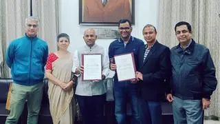 Empowerment in action: MOU signed between IIT Mandi iHUB and XLRI.  (From right) KB Rajendran, Advisor, Skill Development and Industry Collaboration; Dr Venkat Krishnan, Director IIT Mandi iHub and HCI Foundation; Somjit Amrit, CEO IIT Mandi iHub and HCI Foundation; Fr Casimir, Director, XLRI Delhi-NCR campus; Pritha Dutt, Chairperson, XLRI-CGEIL; and Prof Munish Thakur, Professor XLRI;   Empowerment in action: MOU signed between IIT Mandi iHUB and XLRI.  (From right) KB Rajendran, Advisor, Skill Development and Industry Collaboration; Dr Venkat Krishnan, Director IIT Mandi iHub and HCI Foundation; Somjit Amrit, CEO IIT Mandi iHub and HCI Foundation; Fr Casimir, Director, XLRI Delhi-NCR campus; Pritha Dutt, Chairperson, XLRI-CGEIL; and Prof Munish Thakur, Professor XLRI;