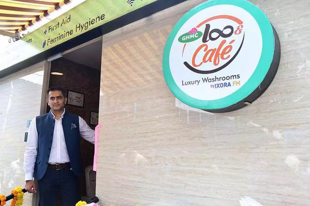 IXORA FM Founder and CEO Abhishek Nath at the Loo Cafe which was inaugurated near Shiplaramam