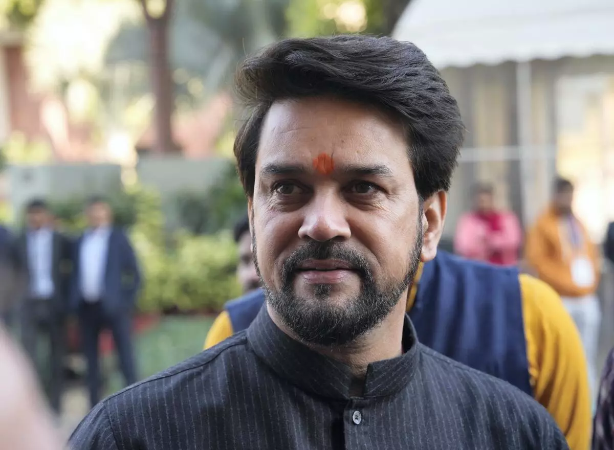 Union Minister for Information and Broadcasting Anurag Thakur at Parliament House complex during Winter Session, in New Delhi, Thursday, December 15, 2022. (PTI Photo)