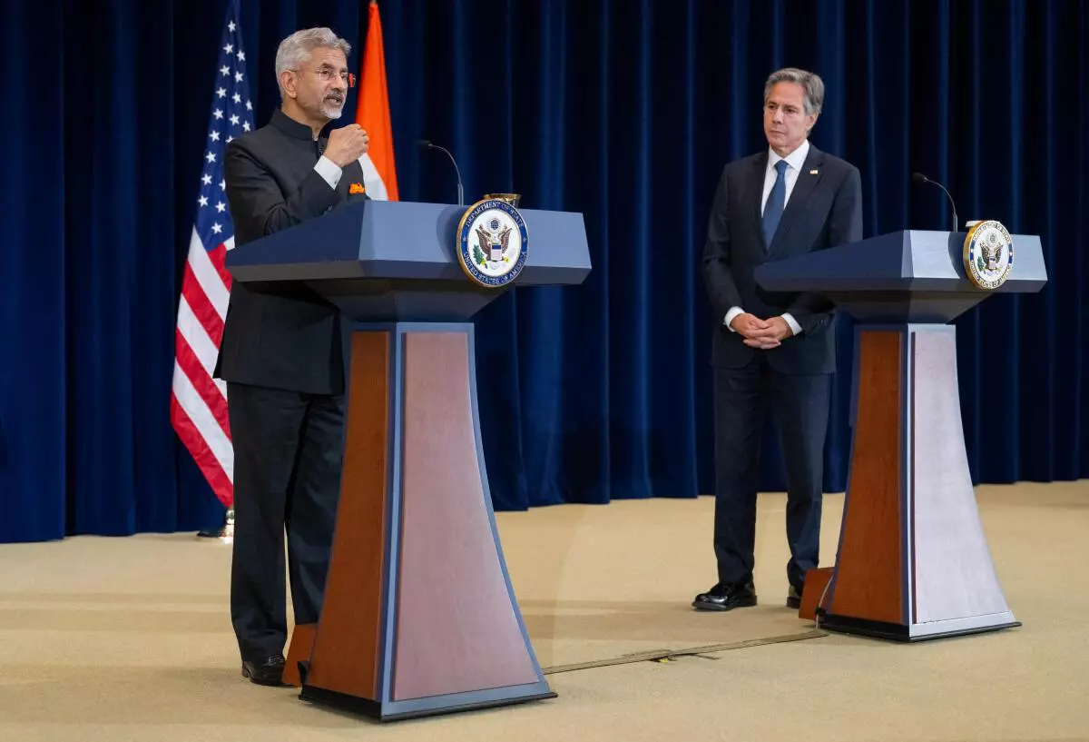 US Secretary of State Antony Blinken and Indian External Affairs Minister Subrahmanyam Jaishankar (L) hold a joint press conference following meetings at the State Department in Washington, DC, US September 27, 2022. REUTERS