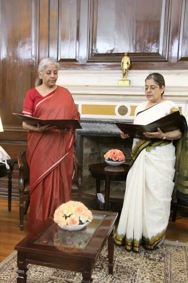 Union Minister of Finance and Corporate Affairs Nirmala Sitharaman administers Oath of Office to the new CCI Chairperson Union Minister of Finance and Corporate Affairs Nirmala Sitharaman administers Oath of Office to the new CCI Chairperson