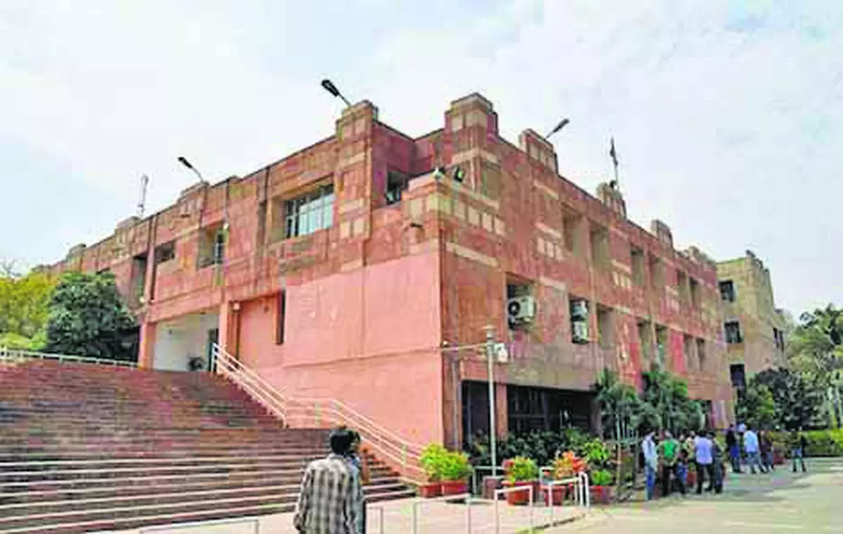 A view of Jawaharlal Nehru University administrative building at the JNU campus in New Delhi.