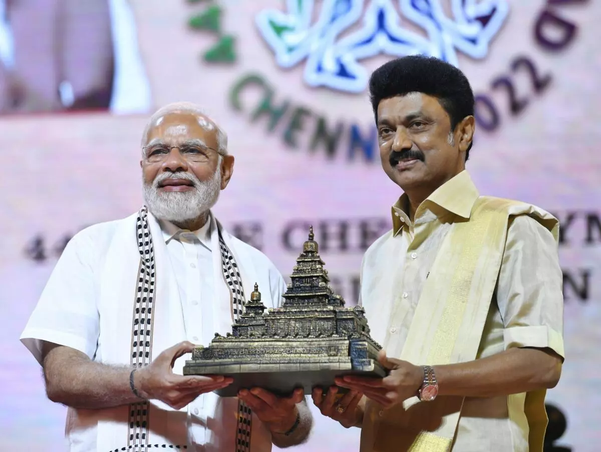 Prime Minister Narendra Modi with Tamil Nadu CM MK Stalin at the Opening Ceremony of the 44th Chess Olympiad in Chennai, Thursday, July 28, 2022. (PIB/PTI File Photo)