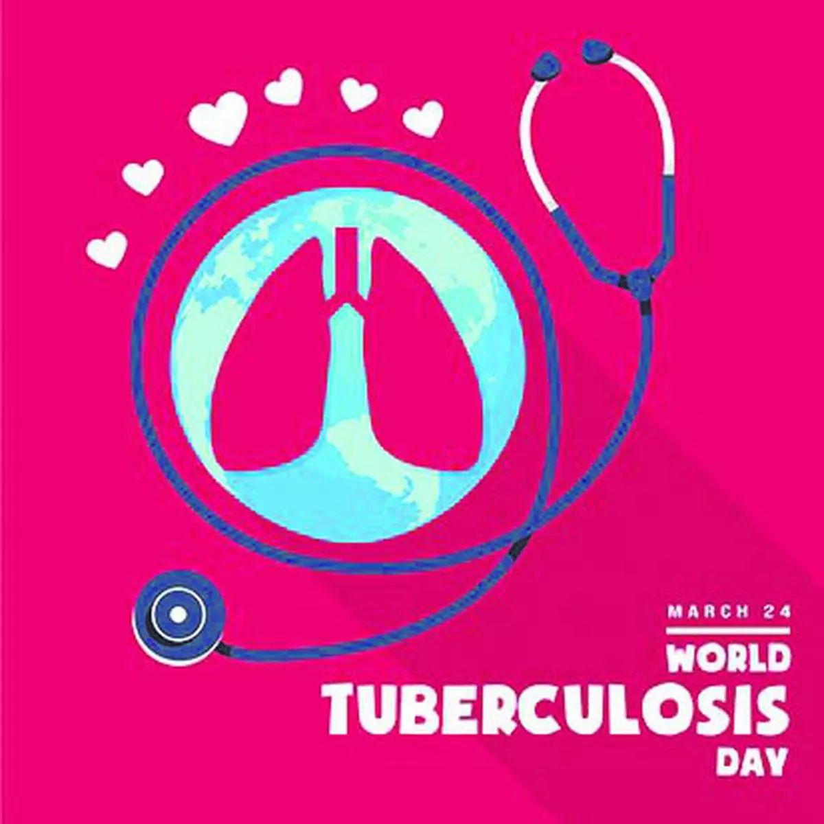 World Tuberculosis Day March 24 poster, Red color lungs banner with Earth vector illustration