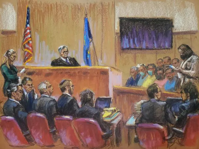 Jury foreperson rises to read the “guilty” verdict in front of Judge Juan Merchan in the Trump Organization‘s criminal tax trial in Manhattan Criminal Court, New York City, U.S., December 6, 2022, in this courtroom sketch. REUTERS Jury foreperson rises to read the “guilty” verdict in front of Judge Juan Merchan in the Trump Organization‘s criminal tax trial in Manhattan Criminal Court, New York City, U.S., December 6, 2022, in this courtroom sketch. REUTERS