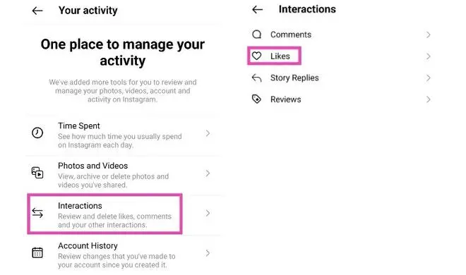 ‘Interactions’ will direct you to ‘Likes’ page ‘Interactions’ will direct you to ‘Likes’ page